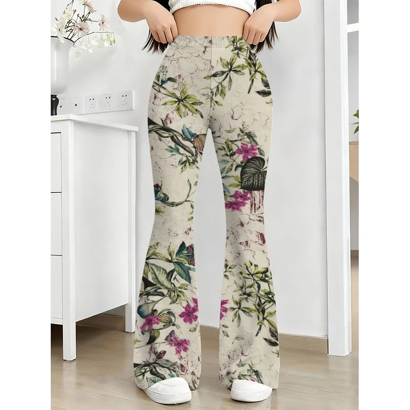 Girls All Over Print Flare Pants Stretchy Bell Bottom Leggings Elastic Waist Pants for Tween Teens Back to School Outfit
