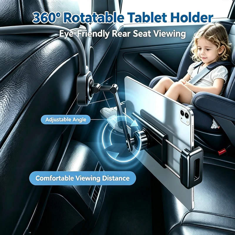 Soporte para tablet en el reposacabezas del asiento trasero del coche, compatible con iPad, universal, flexible y con ro