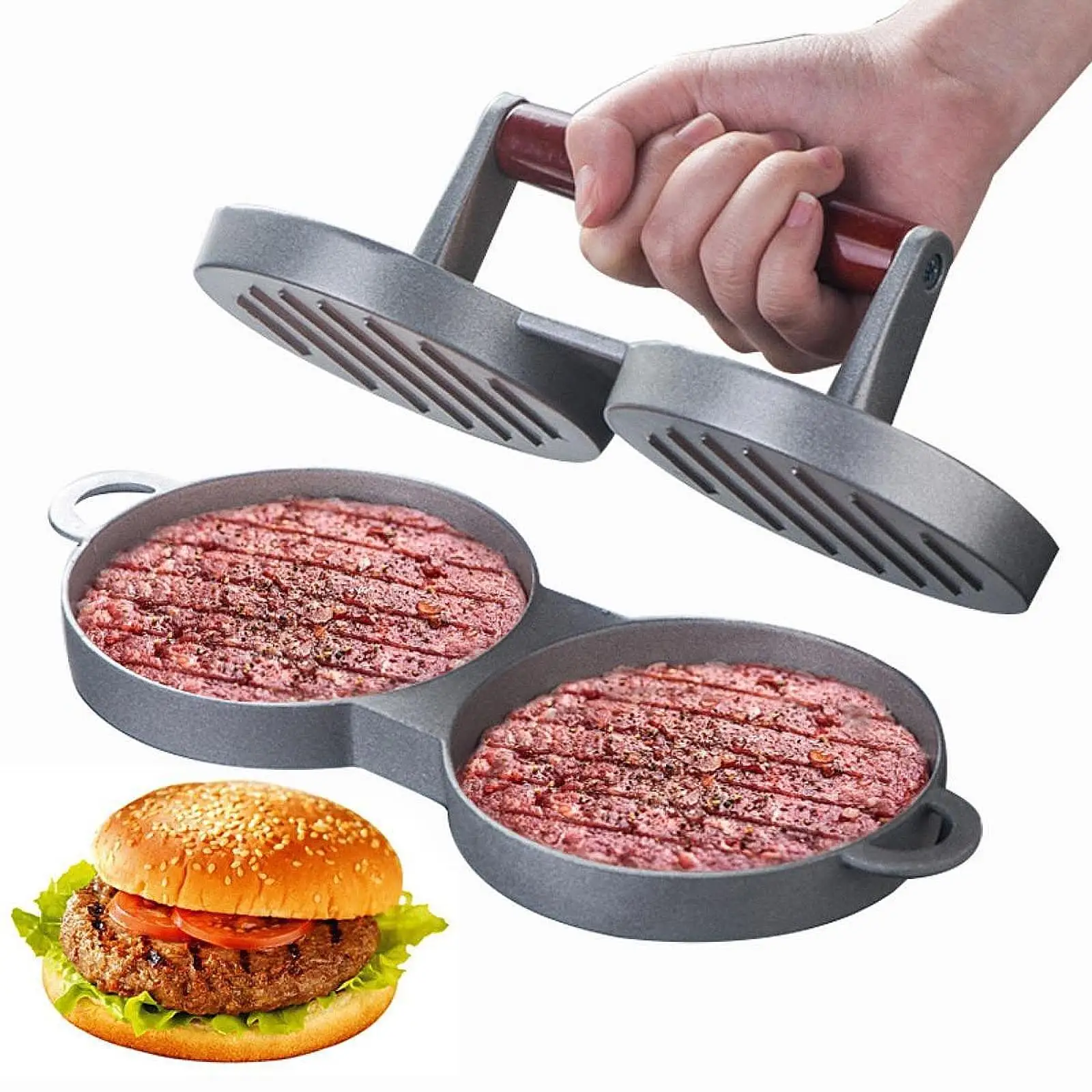 

Double Burger Press Nonstick Hamburger Patty Maker for Veggie Meat Barbecue