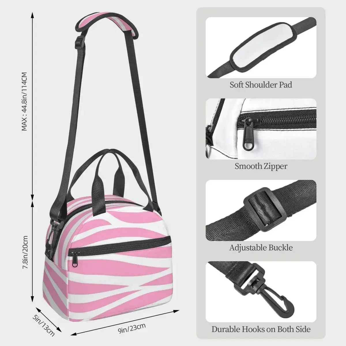 Zebra Pattern Pink Zebra Stripes Insulated Lunch Bag for Women Office Cooler Thermal Box Tote Portable Lunch Boxes