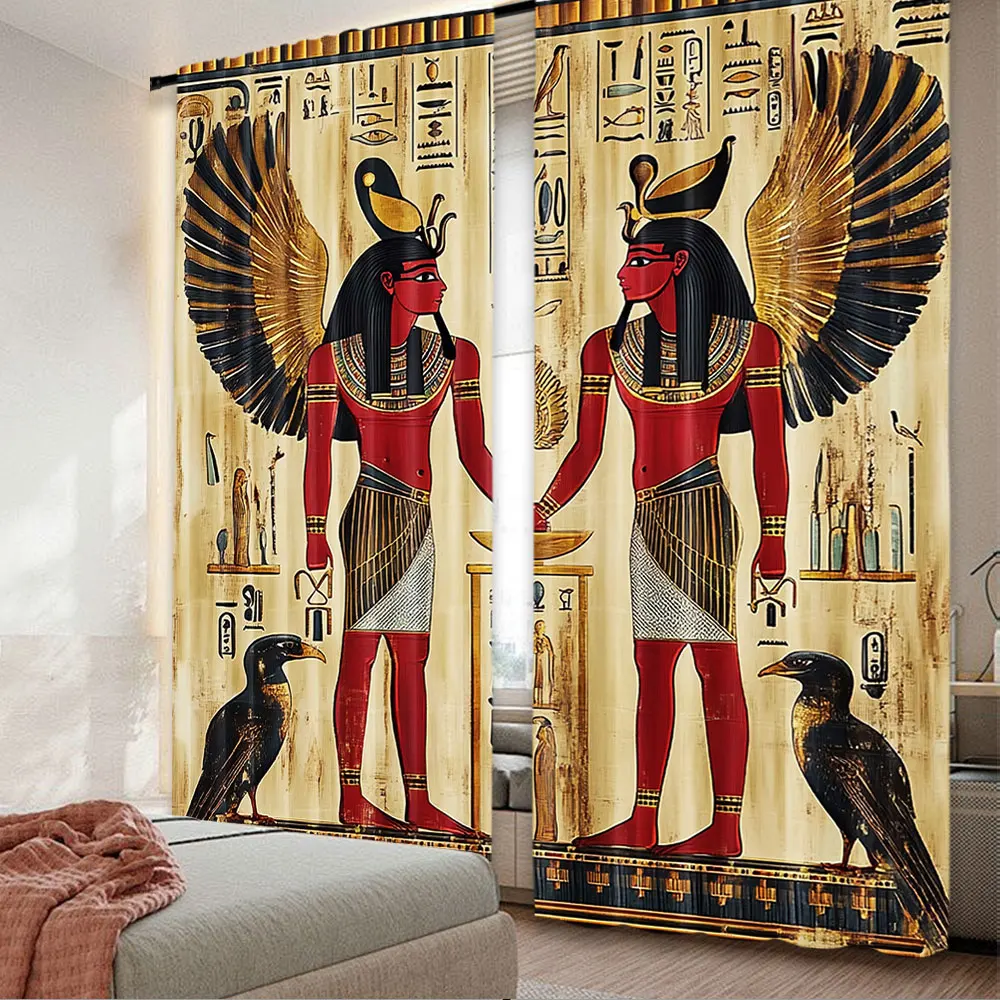 2Pcs Egyptian Deity Print Curtain Room Decor Versatile Room Use Suitable For Living Room Dining Room Bedroom Bathroom Office A