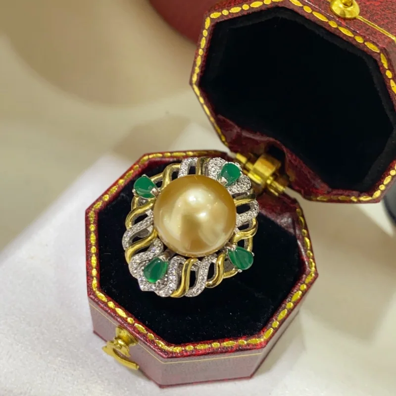 

SGARIT винтажное кольцо в стиле королевского дворца с золотым жемчугом Южного моря, стерлинговое серебро 925 пробы, роскошные ювелирные изделия для женщин, регулируемые