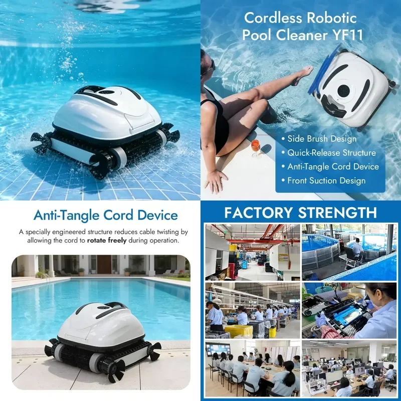 STROVAN Intelligent Corded Pool Cleaning Robot Wall Climbing IPX8 Waterproof Eco-Friendly Suction Large Filter Bag for Hotel