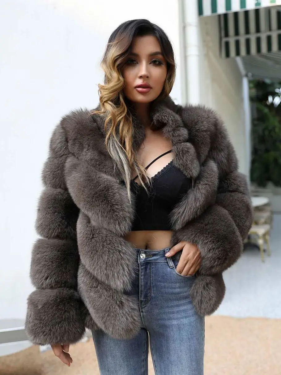 

JANEFUR Real Fox Fur Coat Women 2023 Thick Warm Stand Collar Natural Fur Jacket Wholesale Custom Winter Overcoat