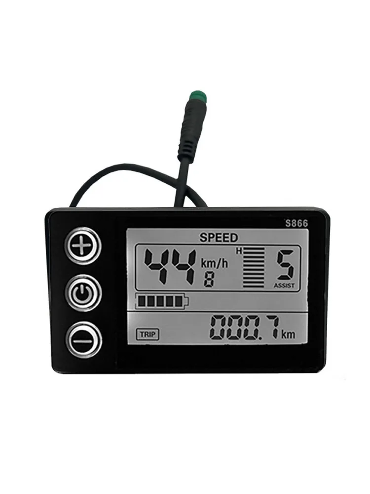 S866 Electric Bike LCD Display 24/36/48V E-Bike Electric Scooter Display Meter Control Panel w Waterproof Plug Ebike Accessories