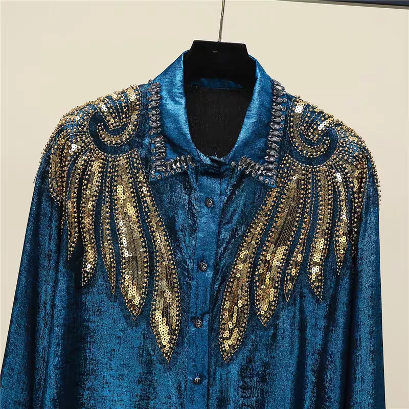 Embroidered Sequins Long-sleeved Shirt Korean Style Fashion Jazz Dance Loose Woman Tops