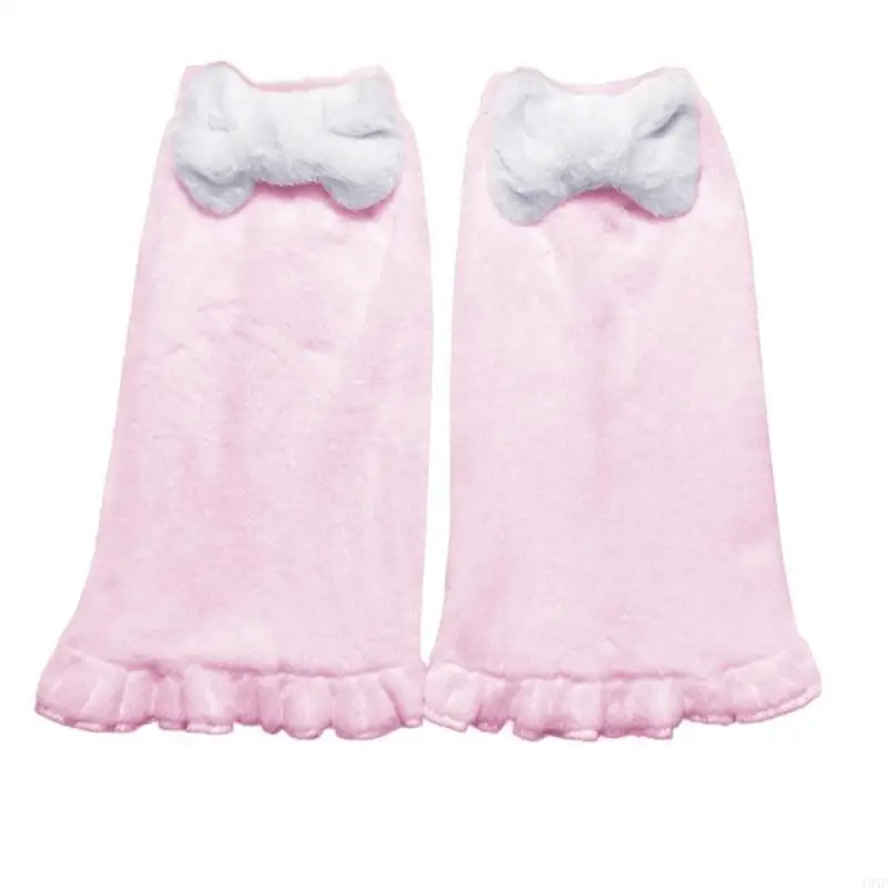 

195E Women Girls Winter Warm Plush Leg Warmers Harajuku Sweet Bowknot Ruffled Hem Foot Cover Sleeves Knee