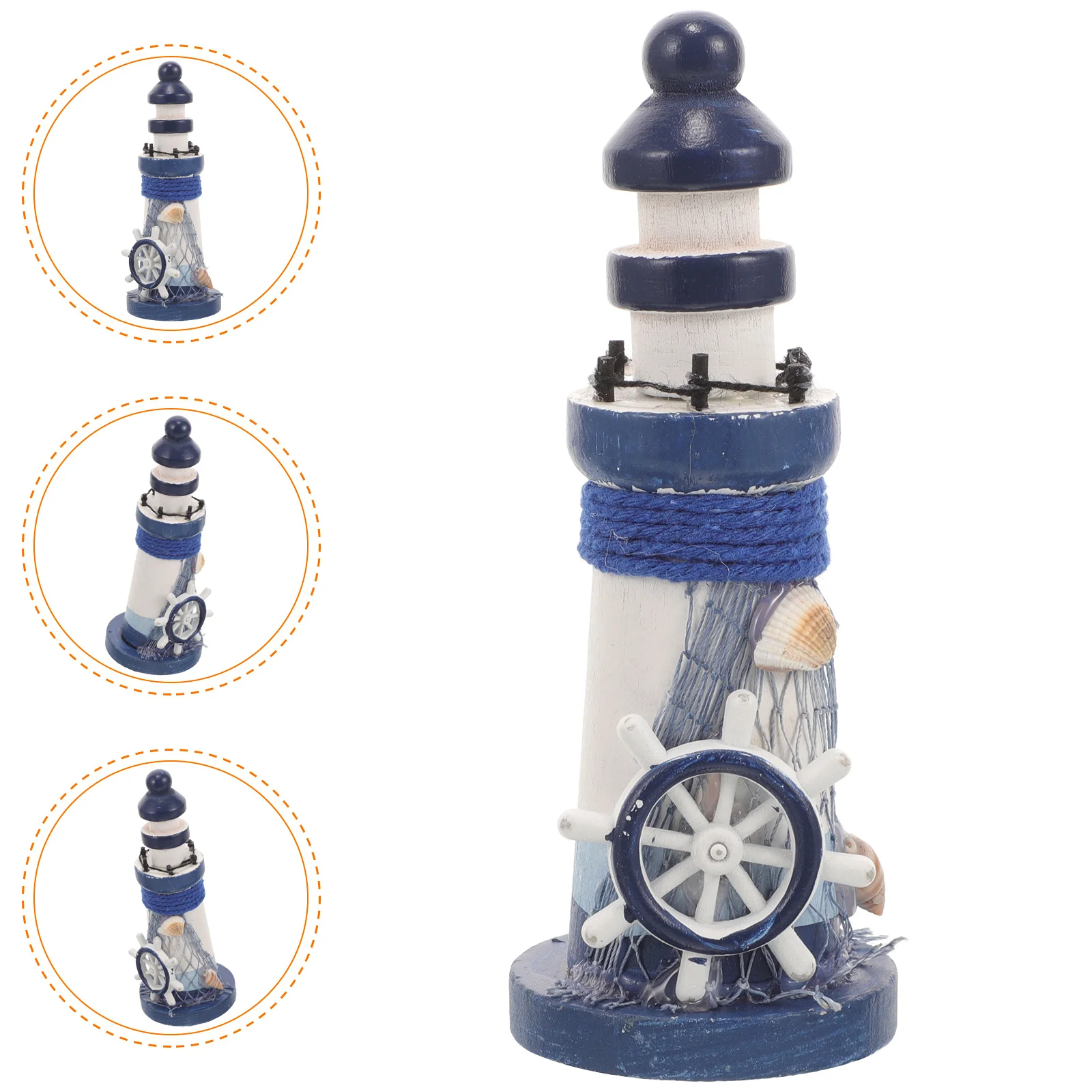 

1pc Wooden Lighthouse Ornament Vintage Mediterranean Style Home Decoration Unique Ocean Theme Statue Sturdy Gift Idea