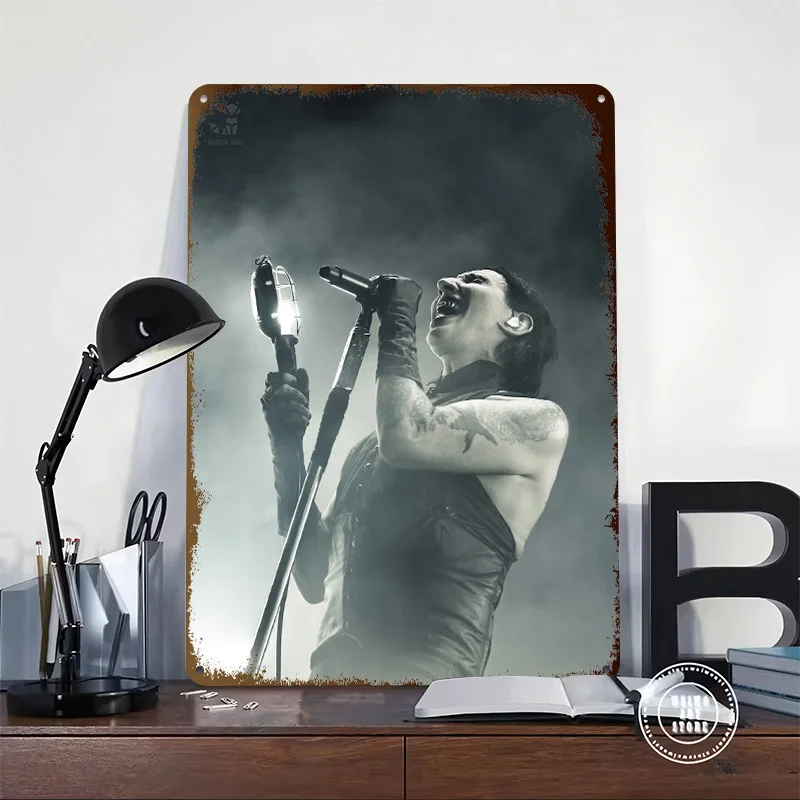 Marilyn Manson Live BFX Tinplate Posters Customizable Wall Art Retro Vintage Metal Signs for Home Room Mancave Decoration Gaming