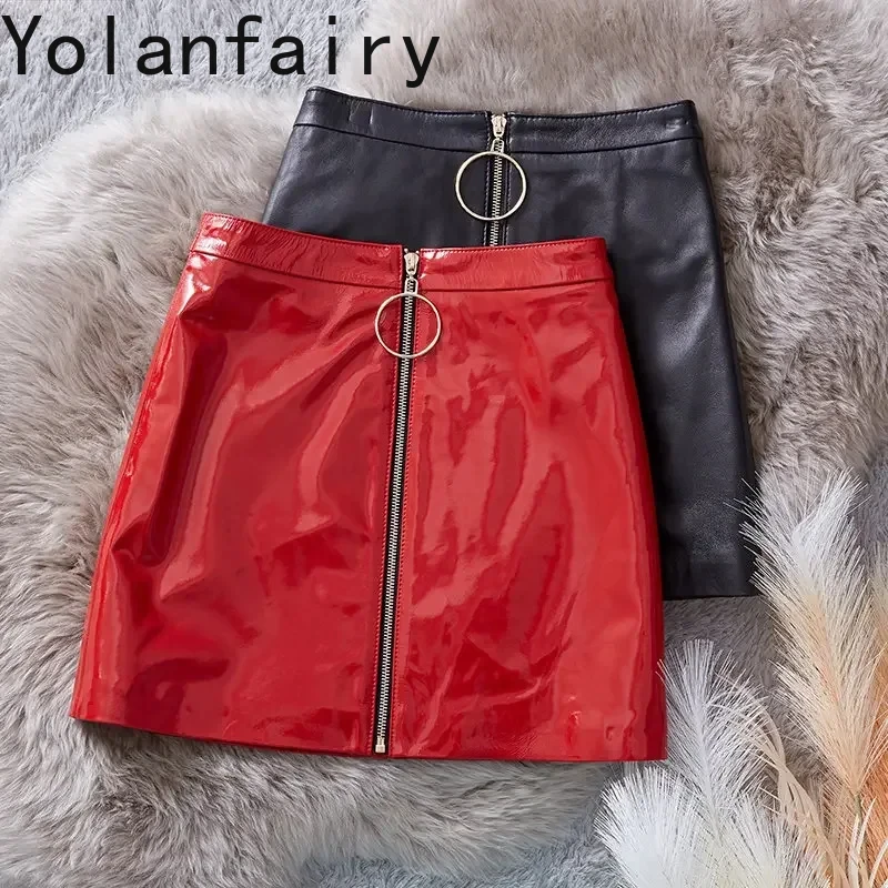 

Genuine Sheepskin Leather Skirt Women's Clothing High Waist Skirt Korean Style Black Skirts for Women A Line Skirt Zippers SGG