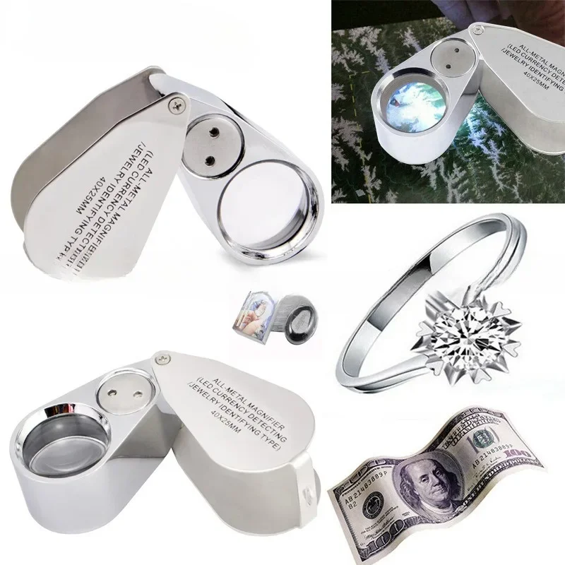 

40X Illuminated Jeweler LED UV Lens Loupe Magnifier with Metal Construction and Optical Glass