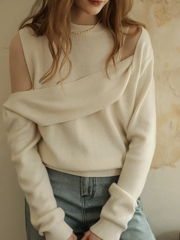 

Rina Berry Slimming Effect Woolen Knitted Long Sve Irregular Design Base Layer irt Early Spring Simple Sle Women's Swe...