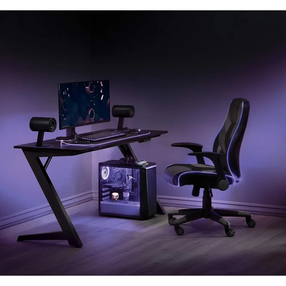 Output Mid-Back  Lit Gaming Chair With Thick Padded Seat and Lumbar Support Computer Office Furniture