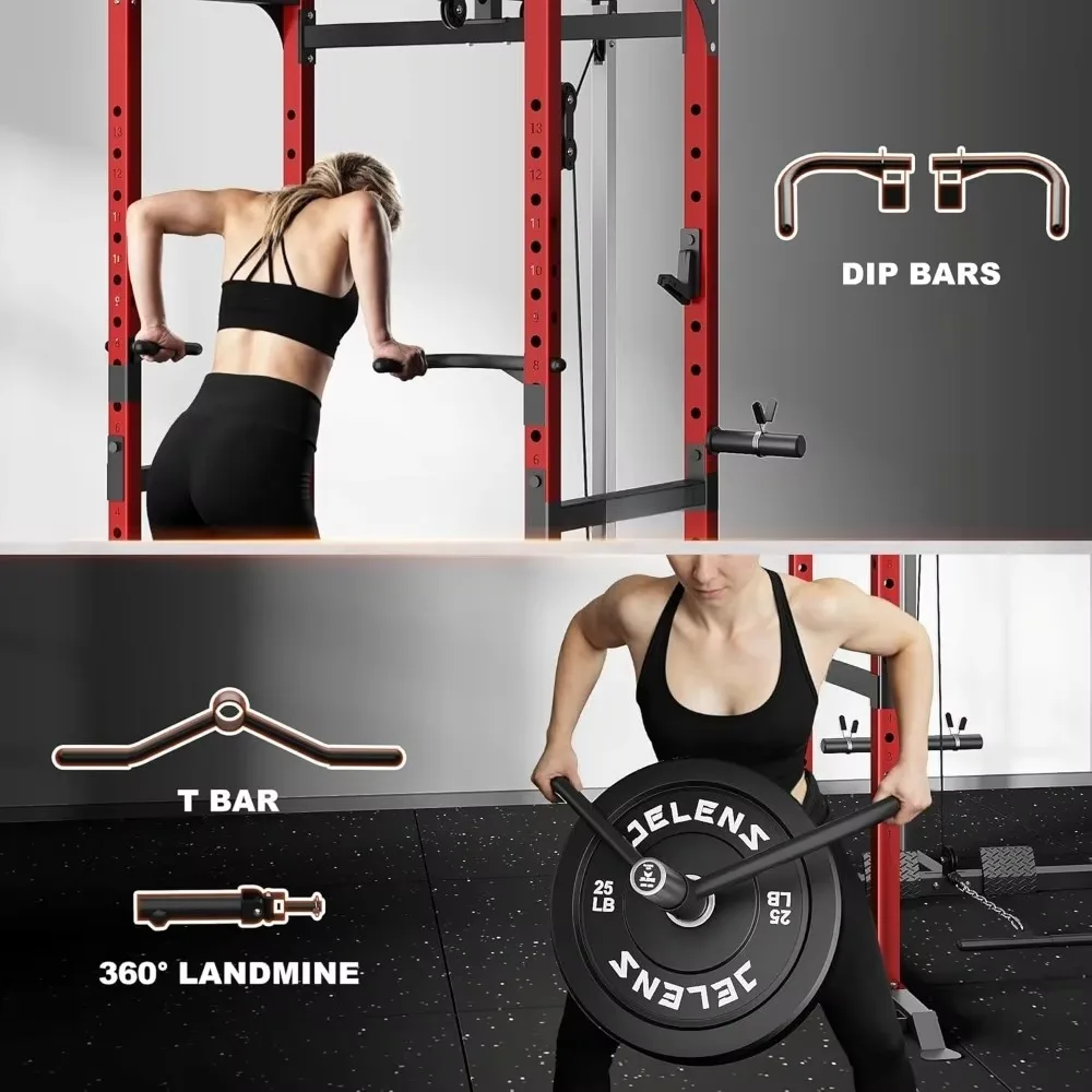 S21 Power Cage Multi-Function Rack Adjustable Cable Crossover 2000LB Squat Rack Home Gym Strength Training Heavy Duty Equipment