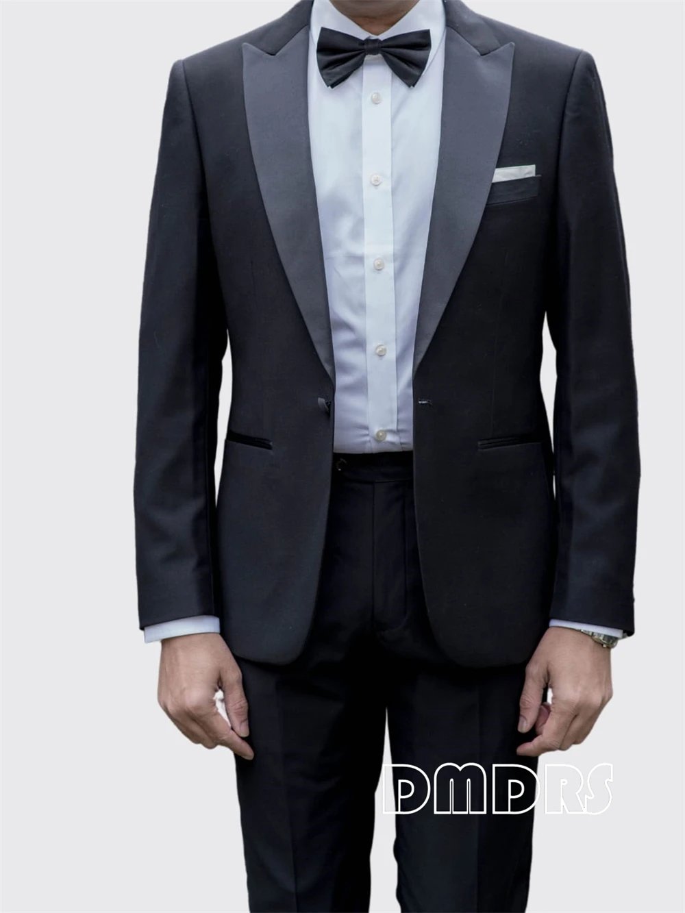 Plus Size Blasic Black Suit Set for Men, 2 Pieces Fomal Suit Sets Slim Fitting Tuxedo Jacket Pants One Button Blazer Trousers
