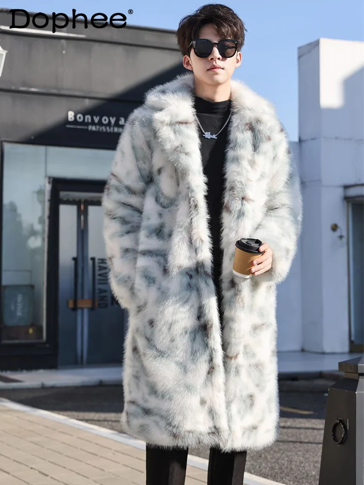 

Male 2024 Winter Handsome Long Knee Long Sleeve Chic Faux Fur Coat Trench Coat Imitation Fox Hair Thickened Warm Jacket Fur Coat