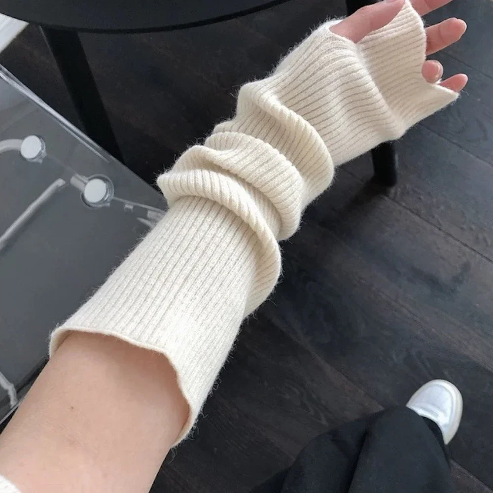 ผู้หญิงถักแขนอุ่นถุงมือยาว Fingerless Mitten ฤดูหนาว Y2K Solid แขนแฟชั่นสบายๆสาวเสื้อผ้า Punk ถุงมือ