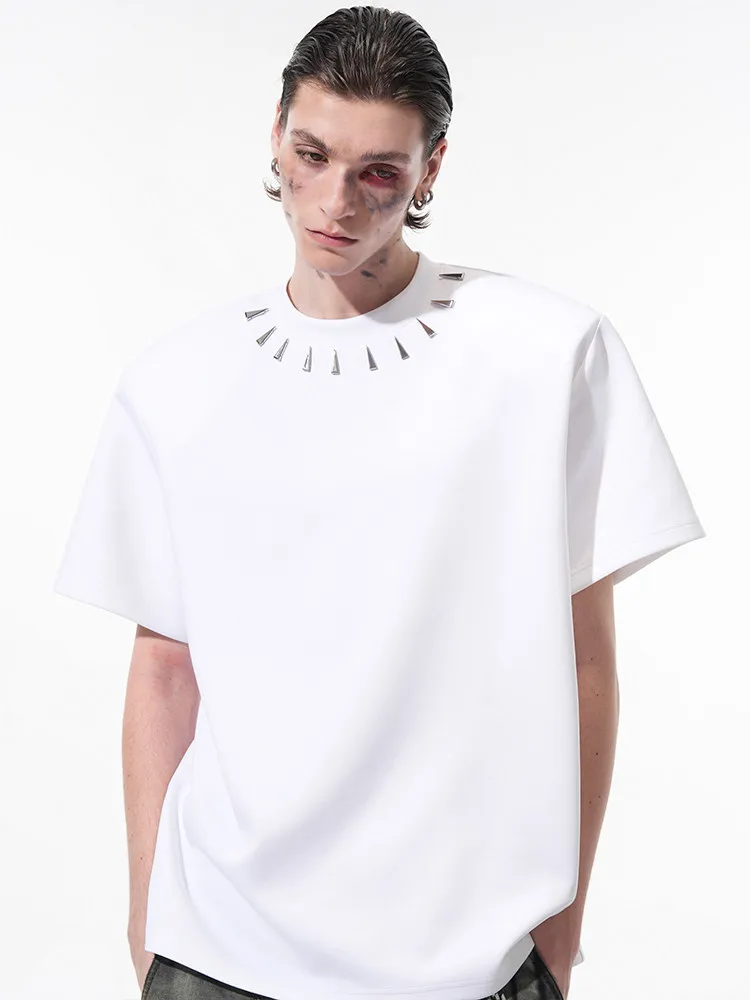 High Street Tshirt Tops Air Layer Heavyweight Black Short Sleeved Men's Summer New Simple and Versatile Shoulder Pad T-shirt