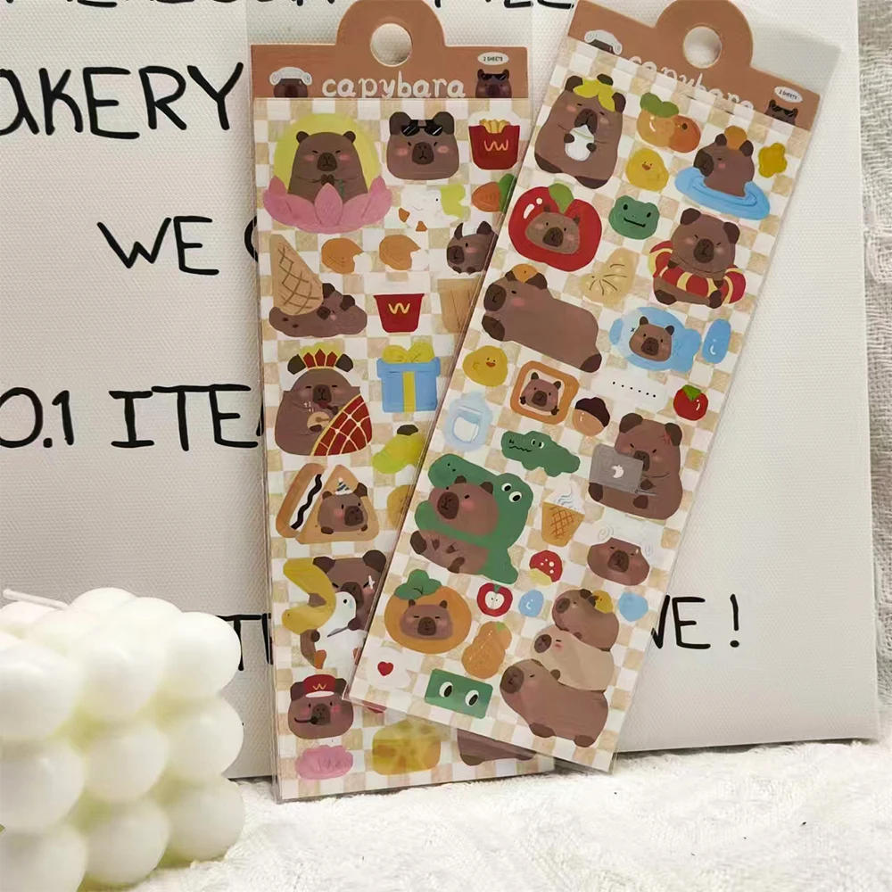 2Sheets Cute Kapibala Stickers Funny Animals Toy Decals For Laptop Hand Account Luggage Refrigerator Cartoon Graffiti Stickers