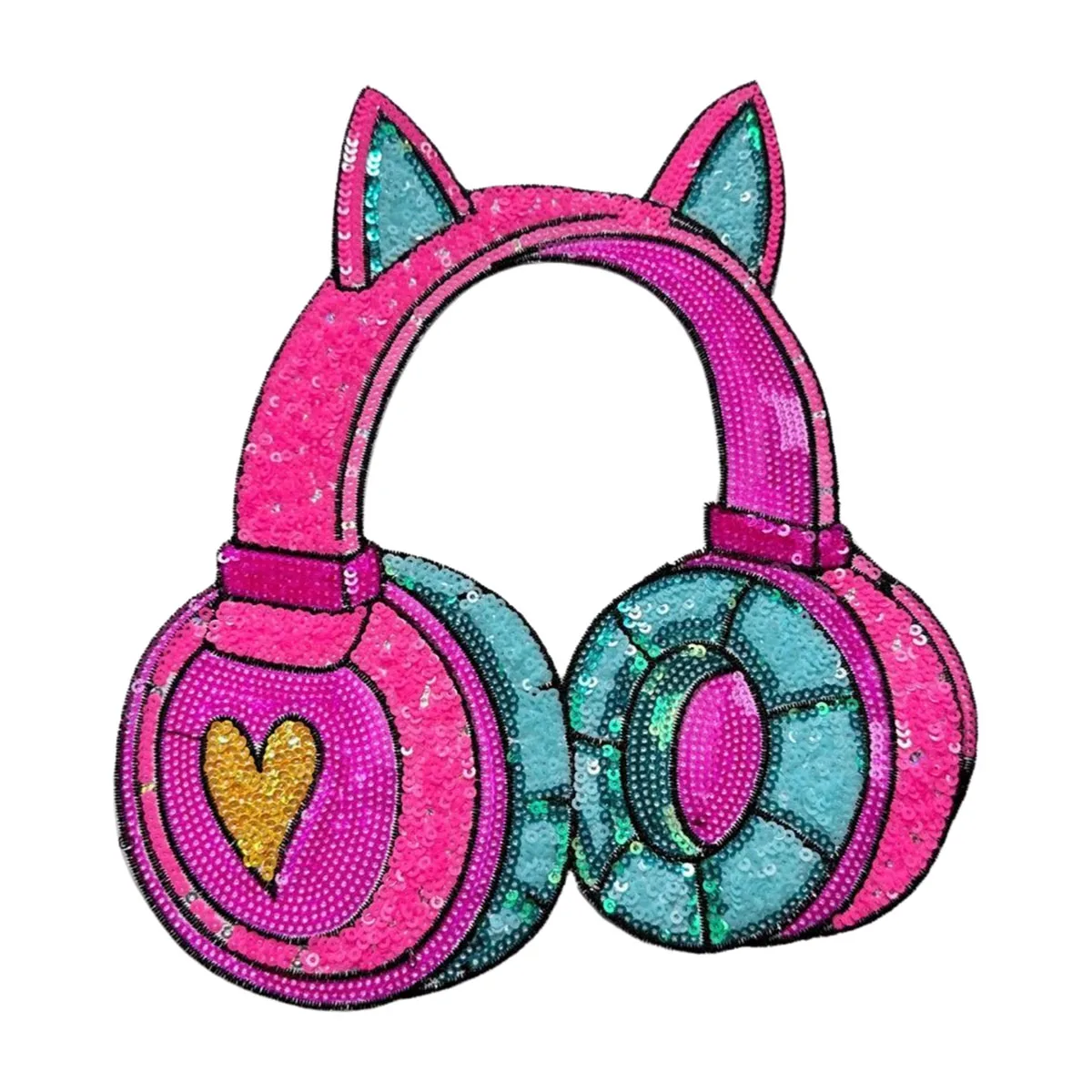 1 Piece Cute Pink Earphone Embroidered Sequins Clothing Patches For Clothes Parch Iron On Sticker