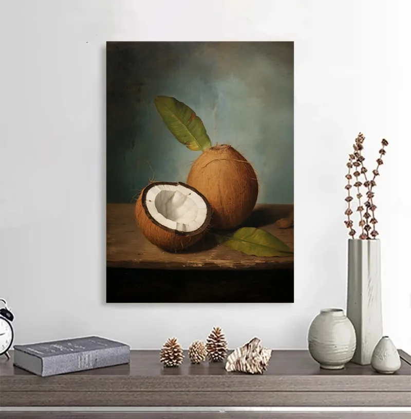 ملصق رسم قماشي عتيق لديكور المنزل ، شجرة الزيتون ، الفراولة ، الخوخ ، جوز الهند ، الليمون ، الموز ، الفاكهة ، غرفة المعيشة ، المطبخ