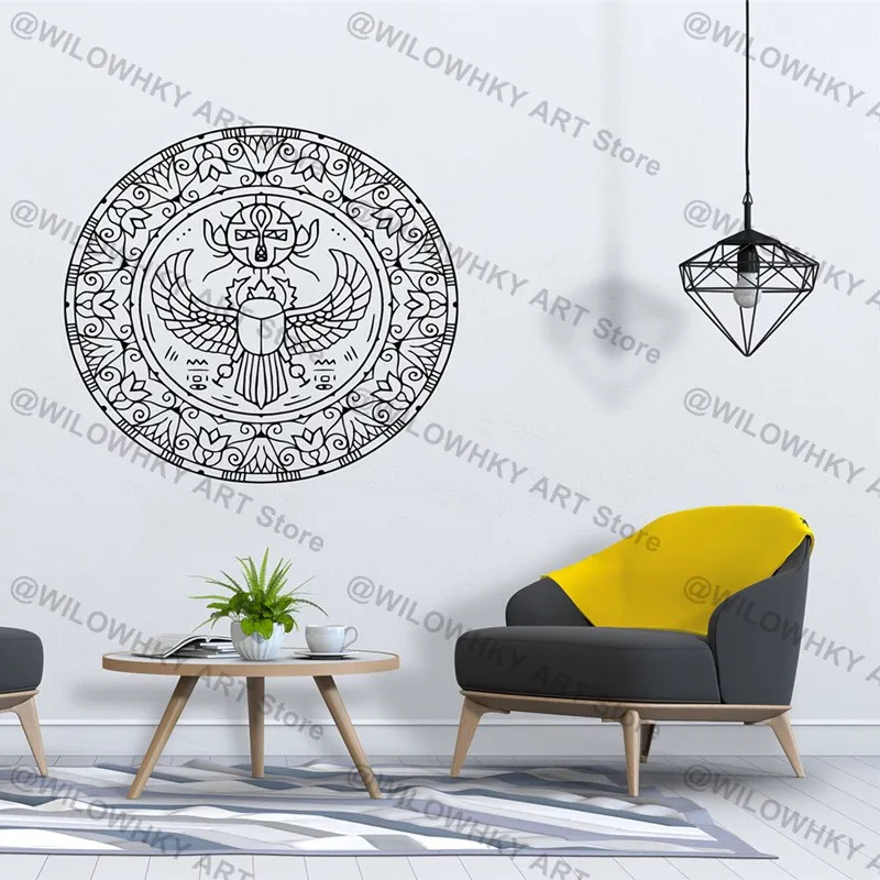 Mandala Scarab Beetle Vinyl Wall Sticker Religious Symbol Egyptian Mythology Amulet Door Window Room Bedroom Decor Decal Gift
