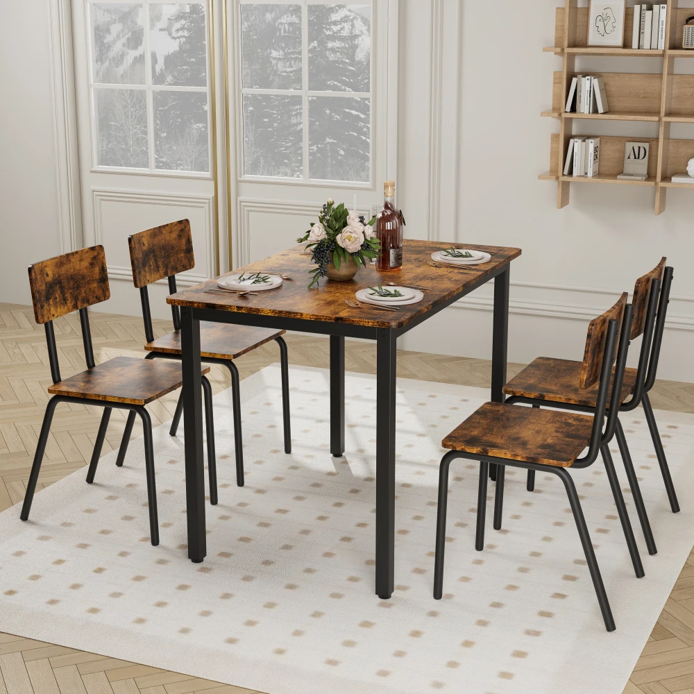 

5-Piece Dining Table Set with 4 Chairs, 43" Kitchen Table & Chairs Set for 4, Dining Room Table with Metal Frame & MDF Board