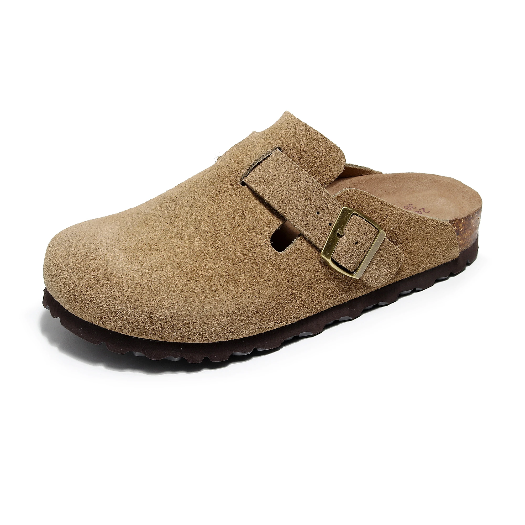 Kobiety mężczyźni Unisex z zamkniętymi palcami pasek z klamrą wsuwane płaskie buty Mules buty korek pantofel