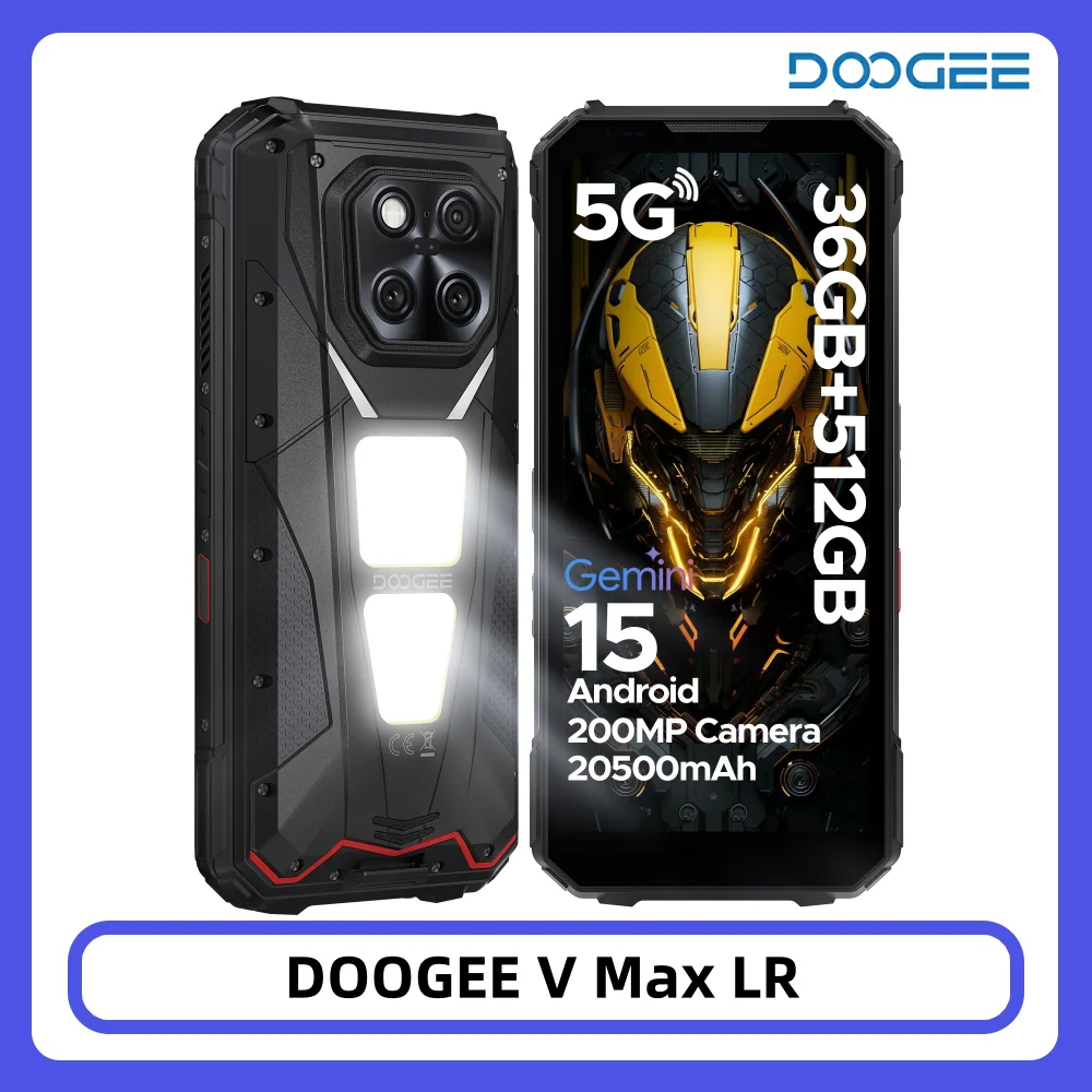 DOOGEE V Max LR 5G Robustes Telefon 36 GB 512 GB 6,78 Zoll 120 Hz Laser-Entfernungsmesser Campinglicht 20500 mAh Abmessung 7300 200 MP WiFi6E NFC