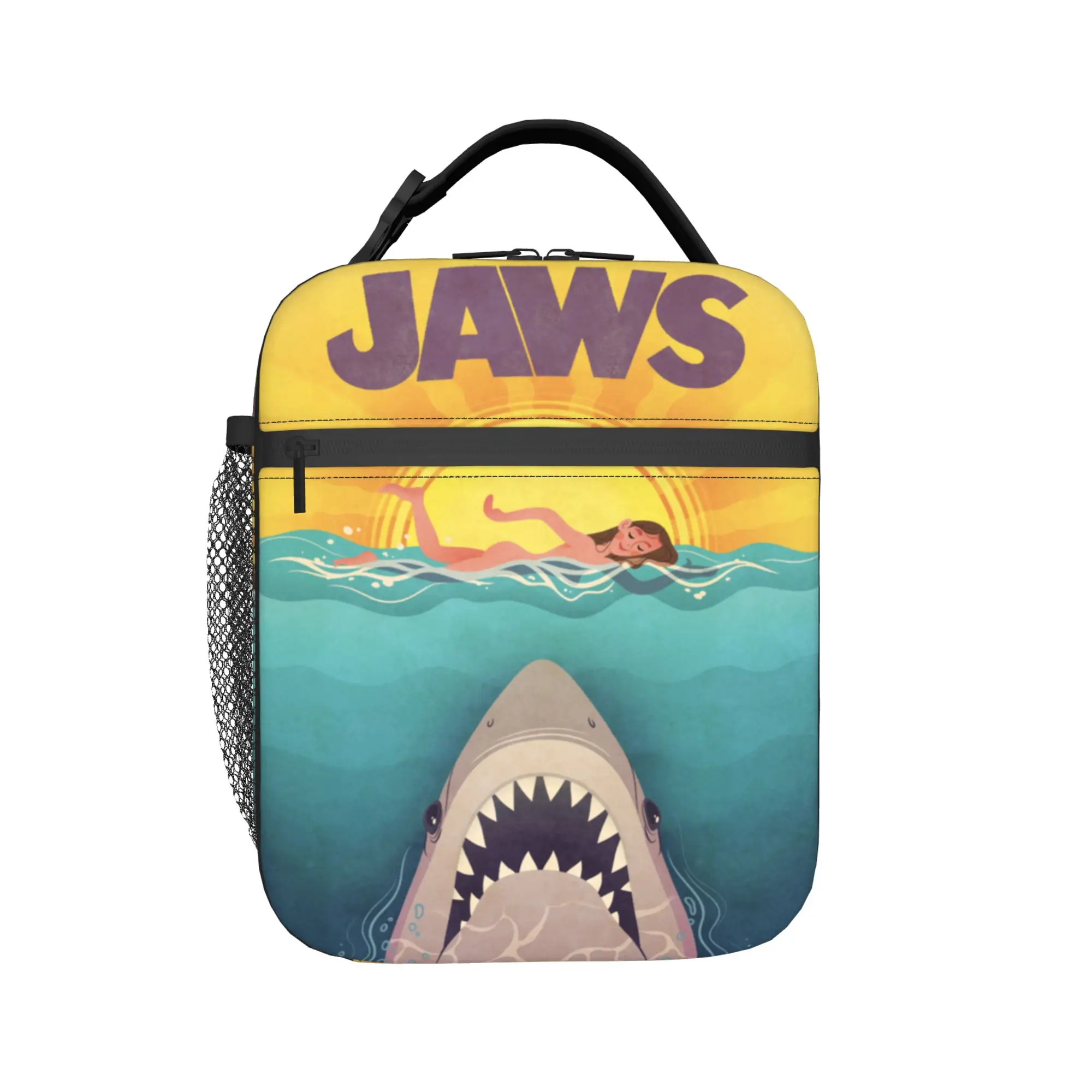 Jaws 50th Anniversary Poster Sunset Swim Lunch Bag School Convenient Lunch Box For Unisex  Oxford Print Cooler Bag