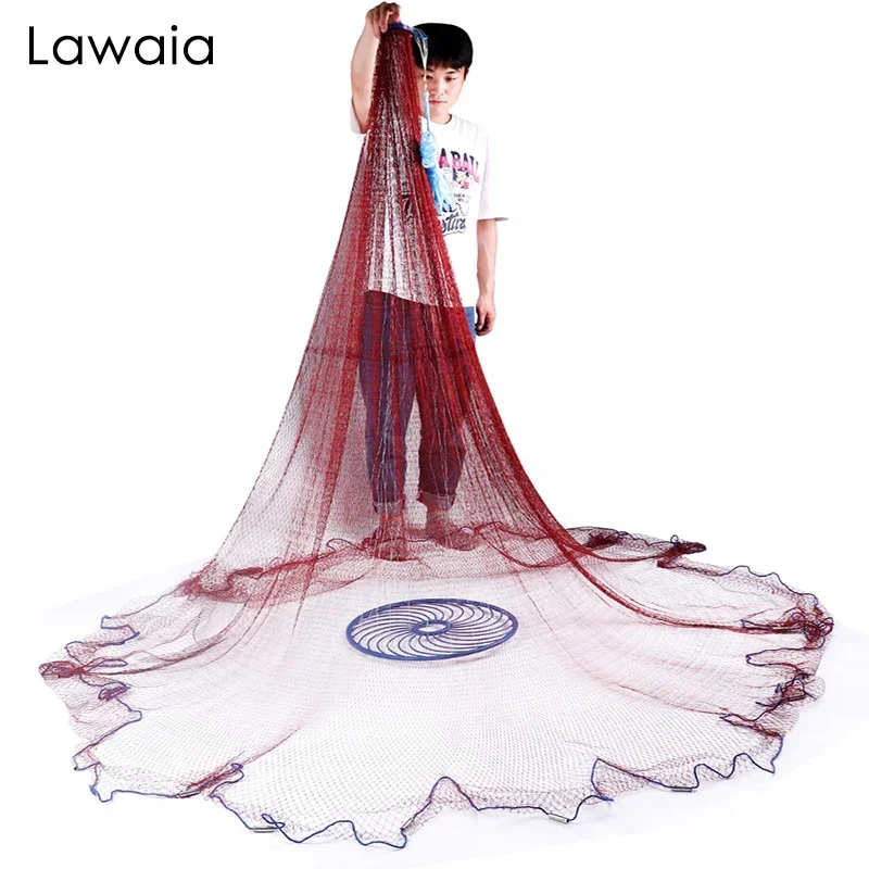 

Lawaia Outdoor Cast Network with Steel Pendant Nylon Braided Line Hand Throw Fishing Net with Big Plastic Blue Ring Network