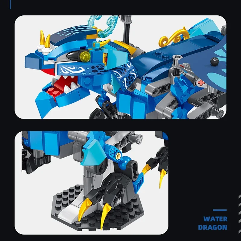 461PCS Blue Flying Dragon Building Blocks Prehistoric Water Dragon Animal Model Bricks Desktop Display Kids Toys Holiday Gifts