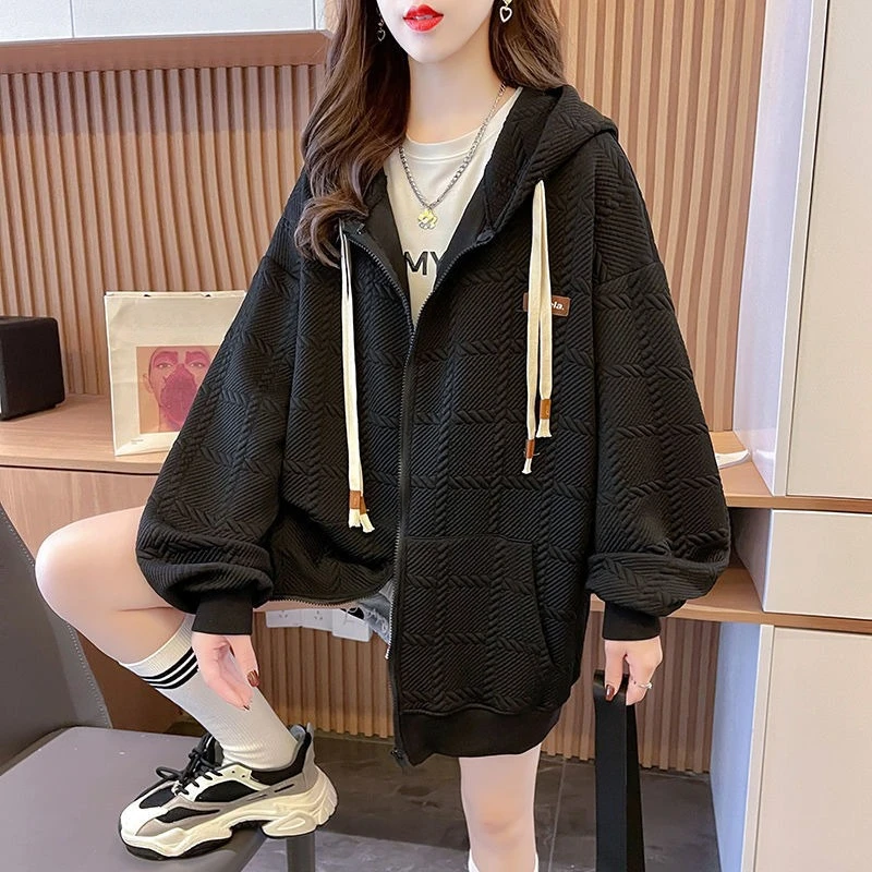Spring and Autumn with Zipper Woman Hooded Tops Essential Matching Y2k Vintage 90s Kpop Aesthetic Hoodies Sweatshirt for Women