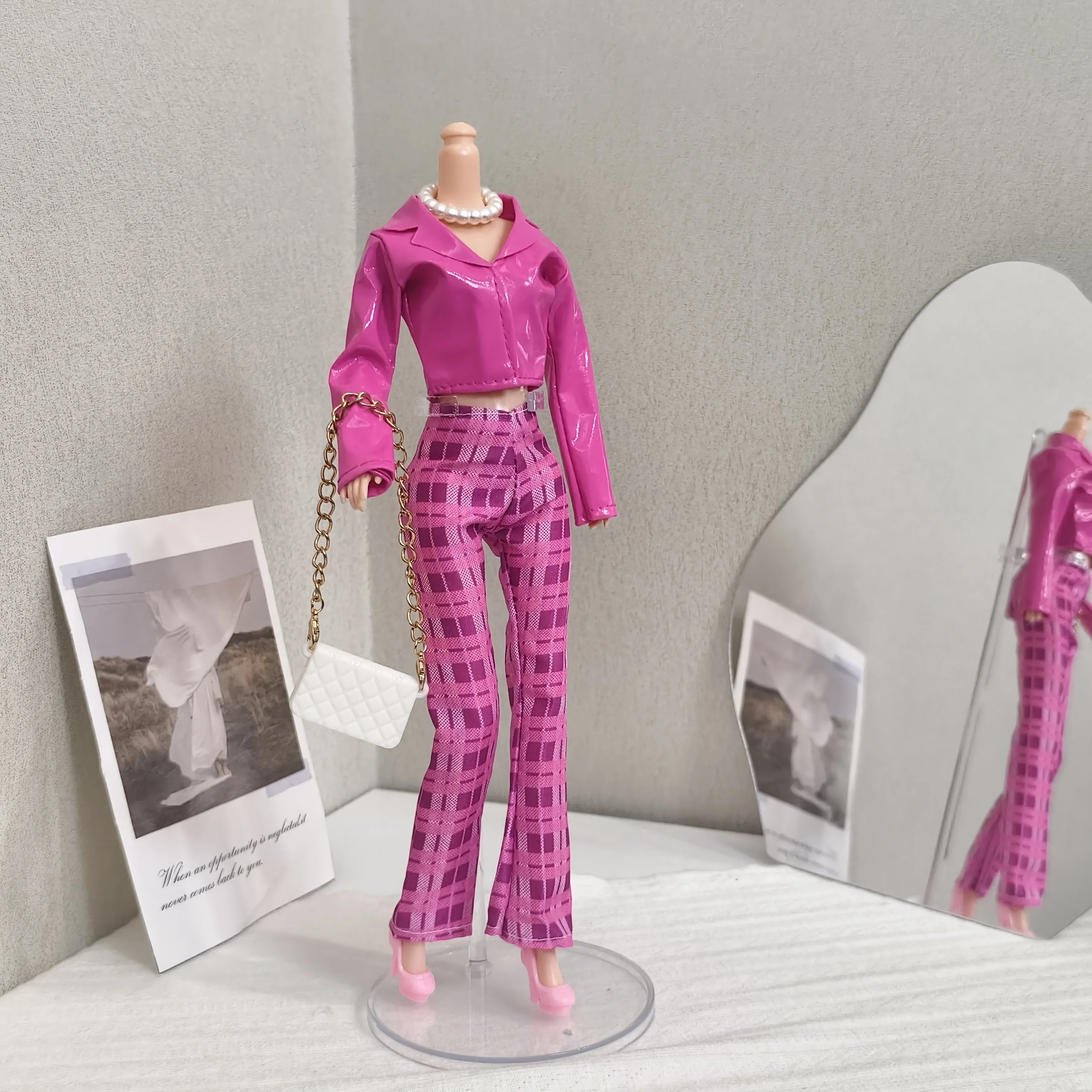 30 سنتيمتر ملابس دمى اكسسوارات موضة بابي الوردي سترة جلدية + السراويل + قلادة + مجموعة أحذية ل 1/6 BJD عارضة أزياء دمية #3