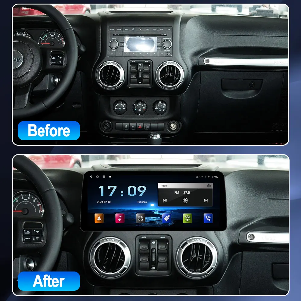 Intelligent Car Radio For Jeep Wrangler 3 JK 2010-2018 Android 13 12.9inch Carplay Auto GPS Navi Multimedia Player Stereo 5G HU