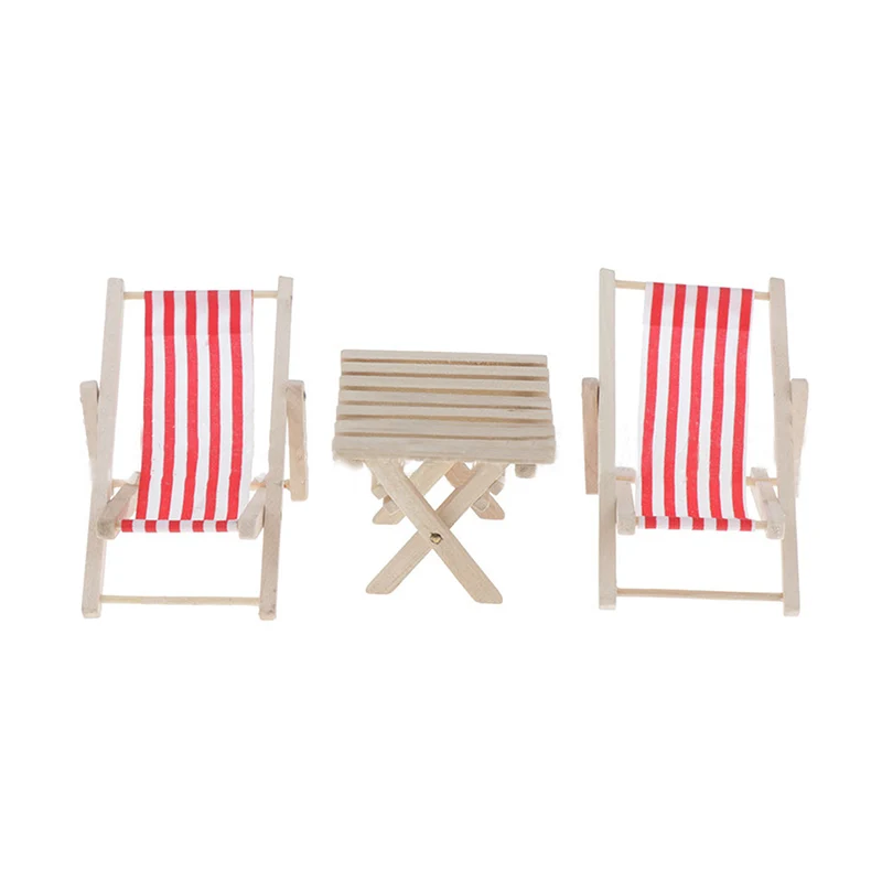 1:12 Mini opvouwbare houten strandstoel Fauteuil Zonnestoel Chaise Dollhouse