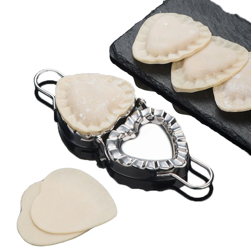 Heart shape Dumpling Maker Stainless Steel Dough Press Pie Ravioli Roller Knife Stuffing Spoon Dumpling Wrapper Making Mold Tool