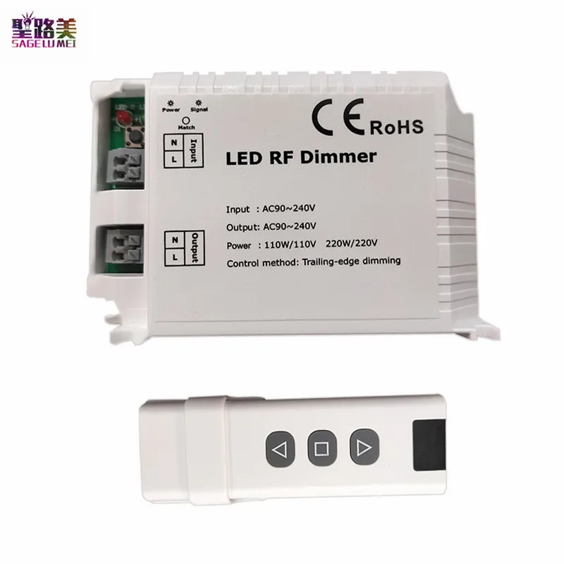 High Voltage AC90-240V DM014 LED Brightness RF Dimmer wireless 3keys remote controller Trailing Edge Dimming For LED lights bulb