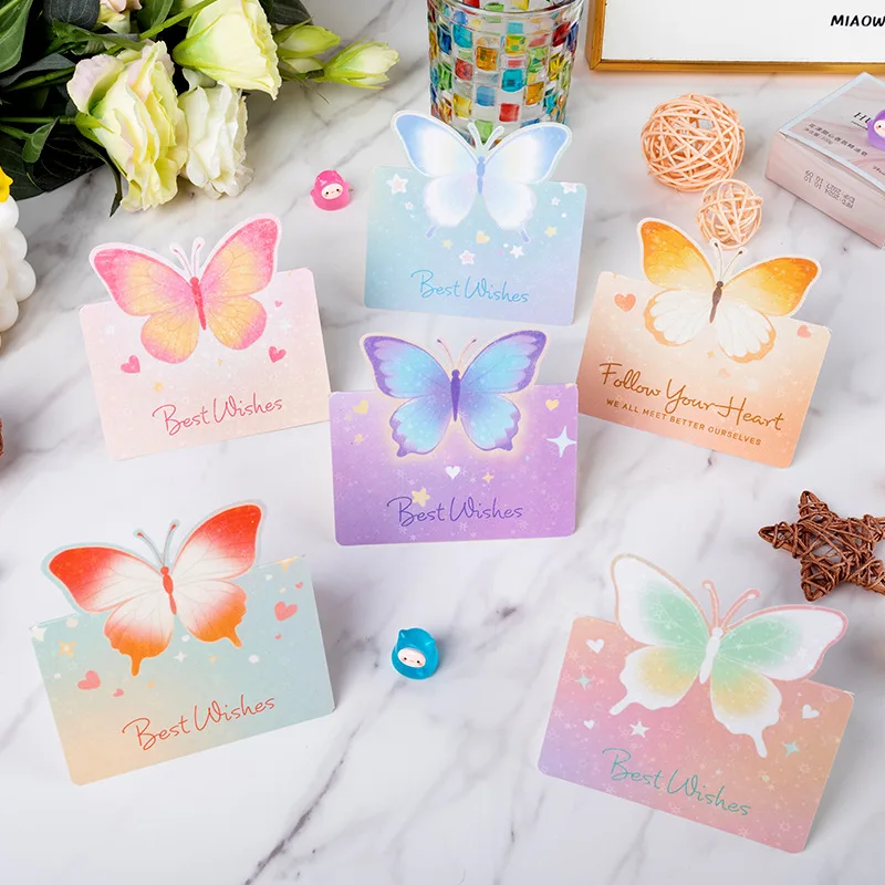 

10pcs Butterfly Shaped Greeting Card Colorful Holographic Shiny Paper Standing Note Card for Birthday Party Festival Celebration