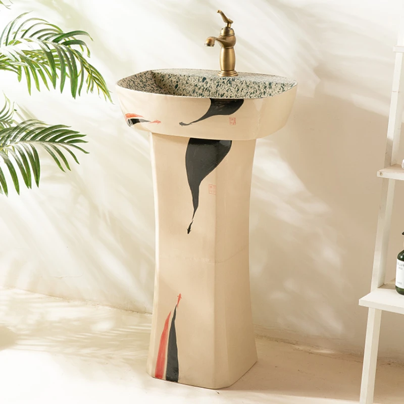 

Art column style washbasin, integrated floor standing , small unit balcony, bathroom,