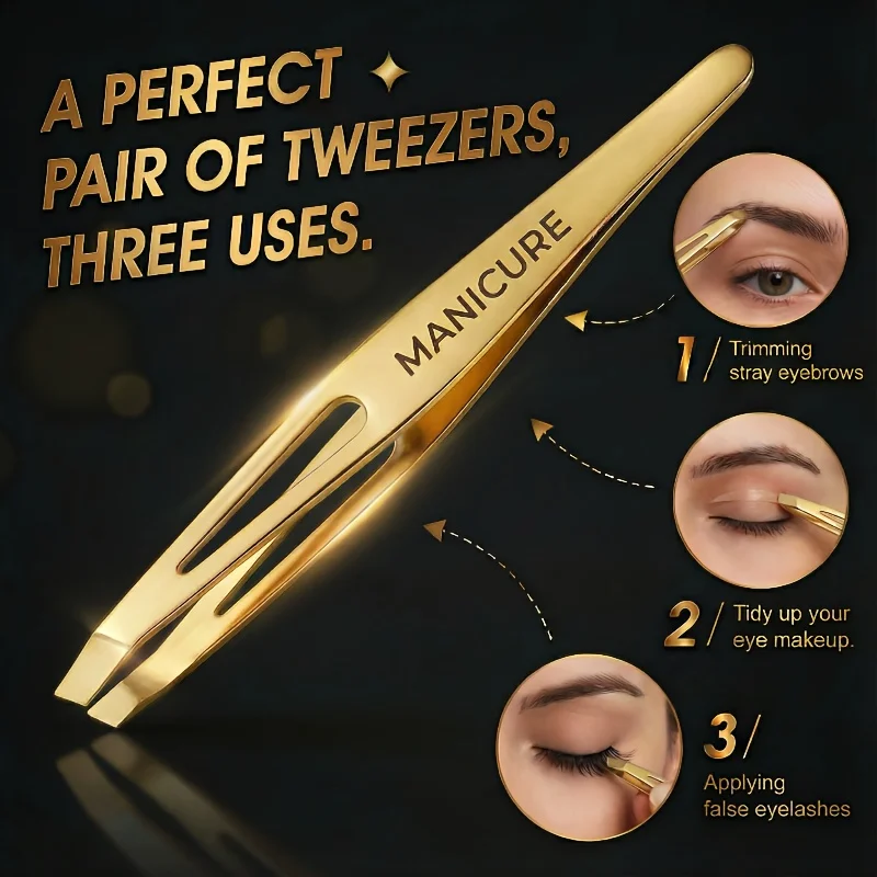 2pcs Golden-Tone Fine Stainless Steel Tweezers | Highly Recommended for Makeup Artists, Effortlessly Removes Facial Hair