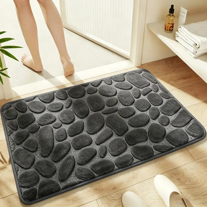 1 Pack Flannel Bathroom Rug, Pebble Embossed, Super Absorbent Non-Slip Soft Mat for Shower, Bathtub & Home Decor