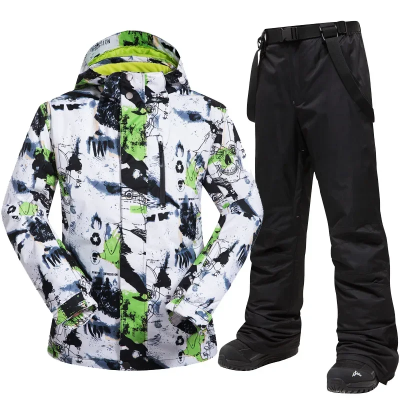 

OT4-30 degrees winter -30℃ Fashion tren d plus size men's ski Jac ket Waterproof Cold-Proof Super Warm Men's ski pants Suit