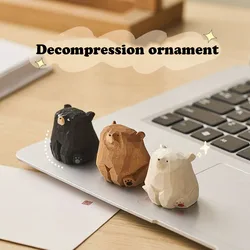 1Pcs Cute Mini Wooden Bear Miniature Solid Wood Hand Carved Bear Figurines Polar Bear Crafts Ornaments Tabel Decorate Kids Gifts