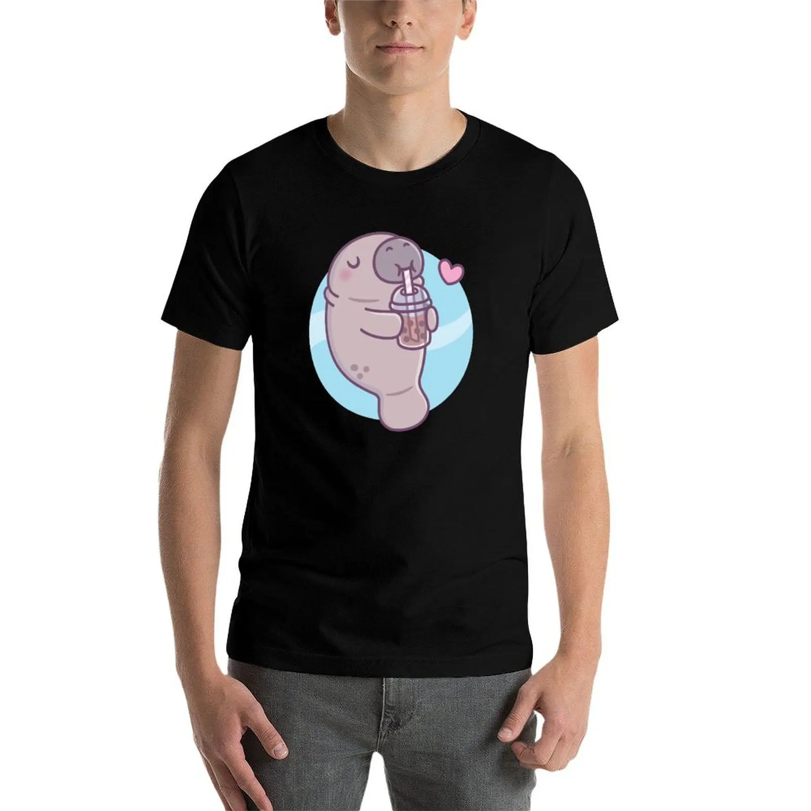 かわいいマナティーはボバティーを飲むのが大好き Tシャツ メンズ Tシャツ グラフィック コットン Tシャツ パック Tシャツ