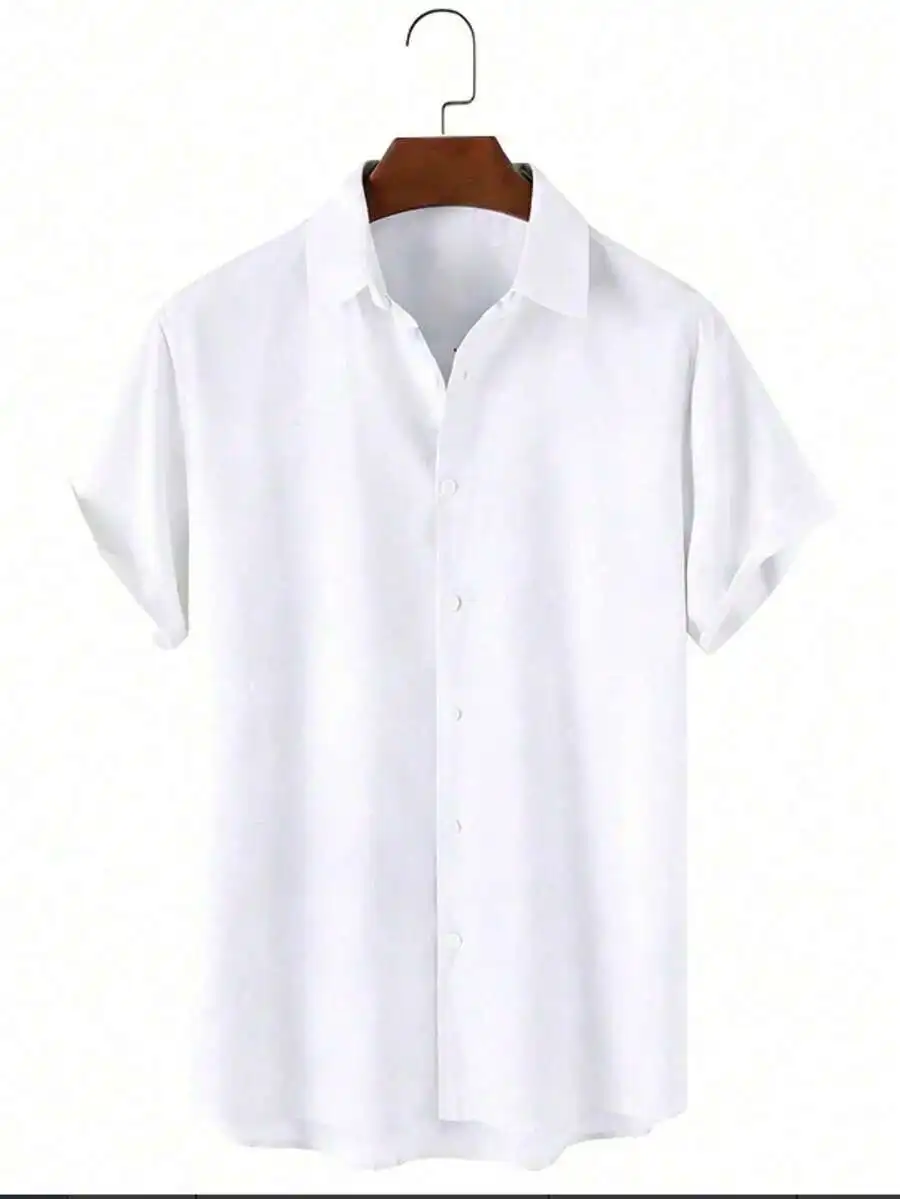 

Mens Short Sleeve Button Down Shirt Casual Solid White Quick Dry Lightweight