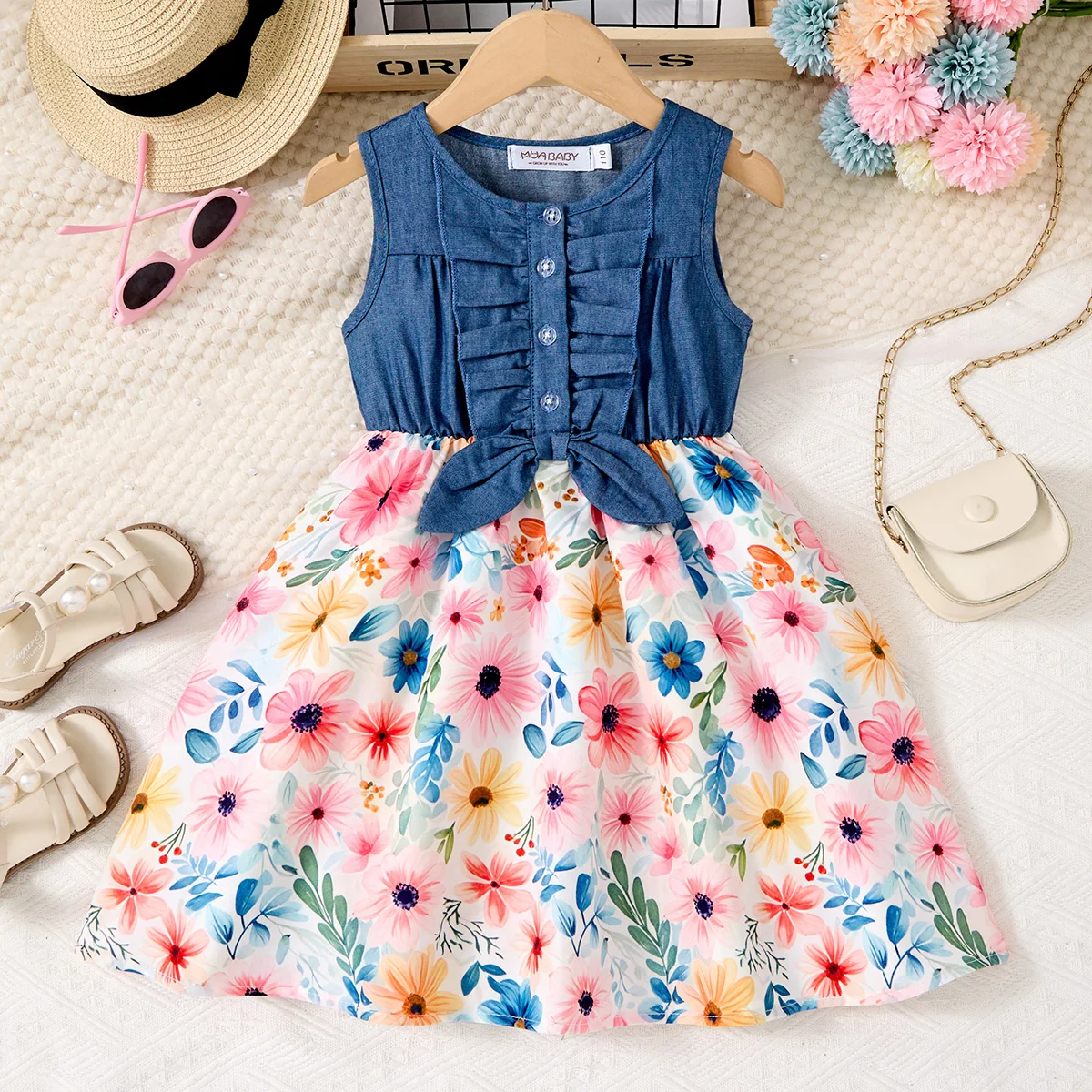 New Summer Children Dresses With Bow Print Casual Dress Outdoor Carnival Birthday Party Girl Clothes Cute Girl Skirt 2-10Y