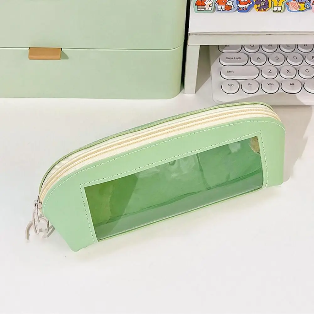 Cute Transparent Pencil Bags Simple Large Capacity Triangle Pencil Case Waterproof Multifunction Stationery Storage Box Office