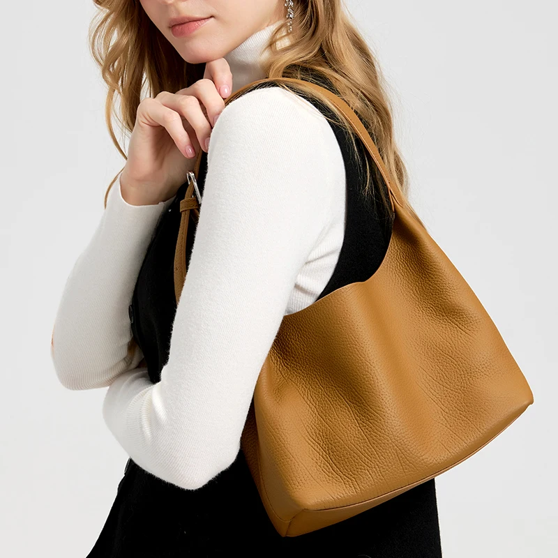 

Women's Soft Cow Leather Underarm Bags Female Retro Popular Real Cowhide Shoulder Bag Ladies Fashion Luxury Designer Handbags