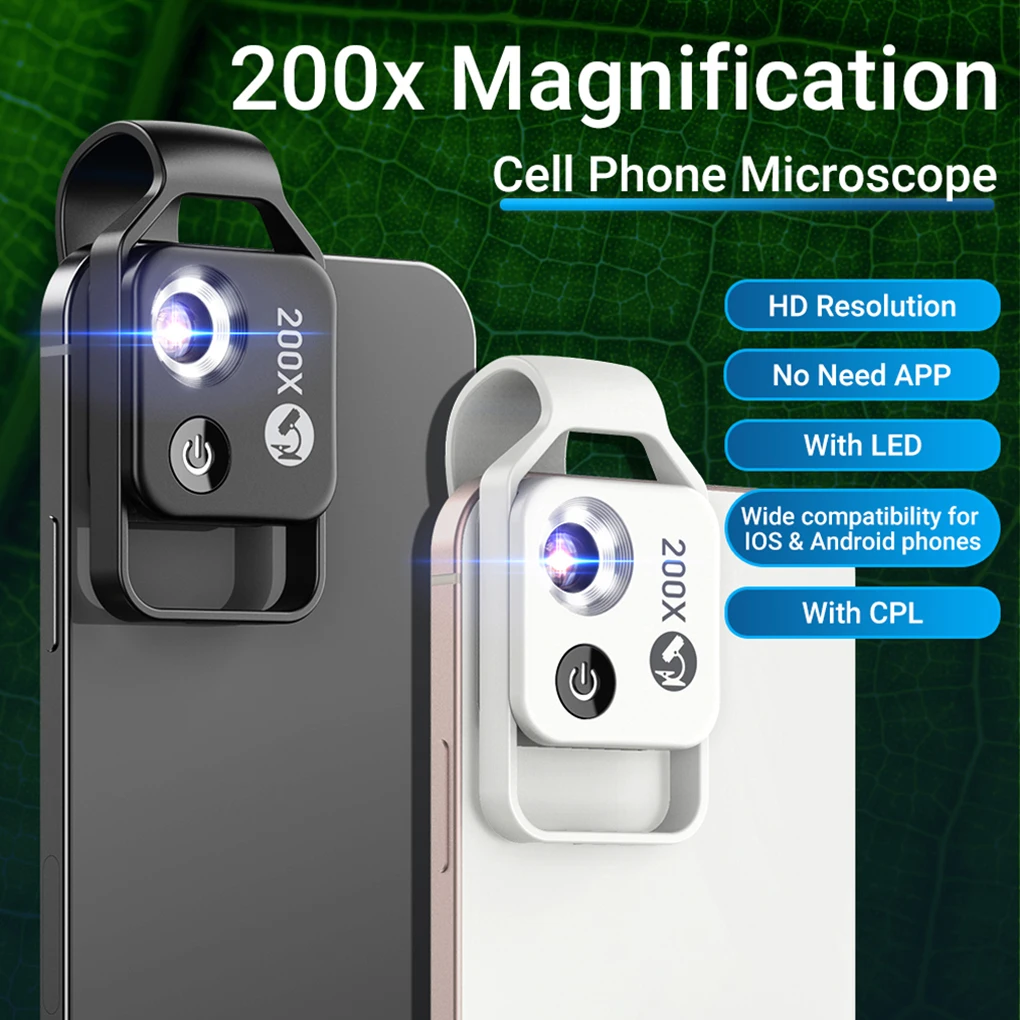 200X Microscope Lens With CPL Filter LED Light Portable Mobile Phone Microscope 200X HD Identification Jewelry Magnifying Lens